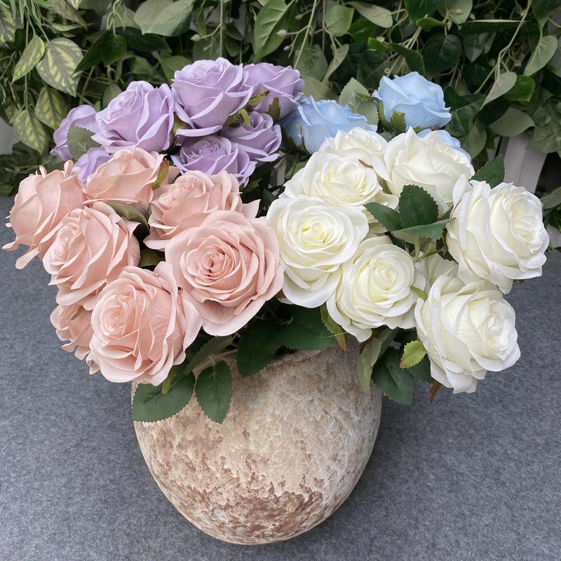 9 Roses/Bouquet Rose Artificial Flower Fake Silk Flowers Wedding Roses Decoration Party Display Floral Gift