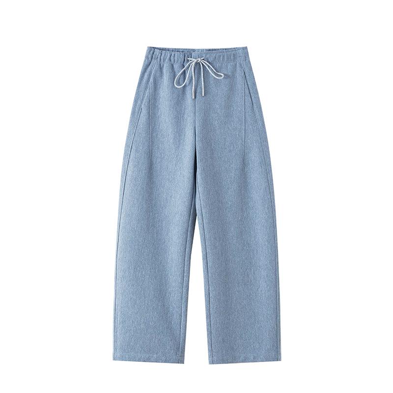 

Spring & Autumn Knit Denim Slimming Straight-Leg Women s Casual Pants 30 светло-синий