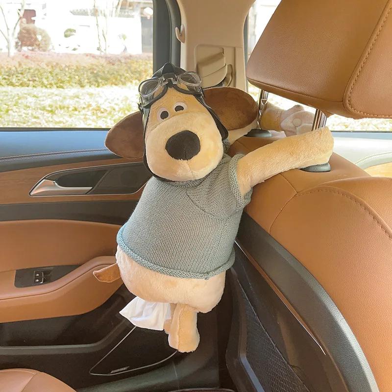 Soft Plush Tissue Box Cute Pet Hanging Car Paper Tower Box Creative Plush Doll Tissue Box In-car Armrest Doll Decoration