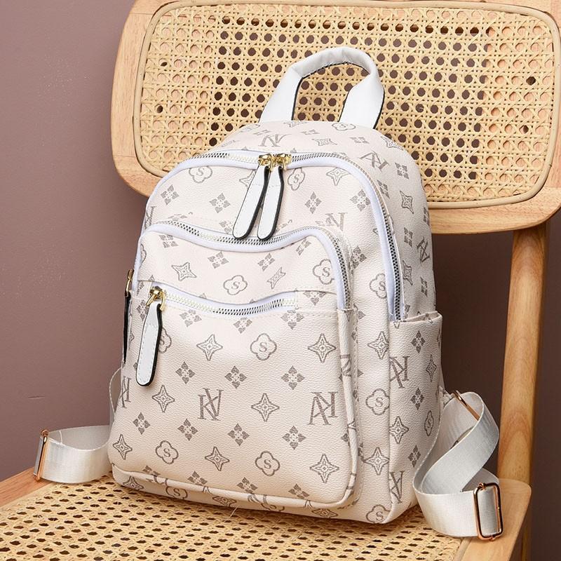 New Pu Printed Backpack Soft Leather Large Space Travel Backpack Old Flower Casual Fashion Multi-functional Soft Leather