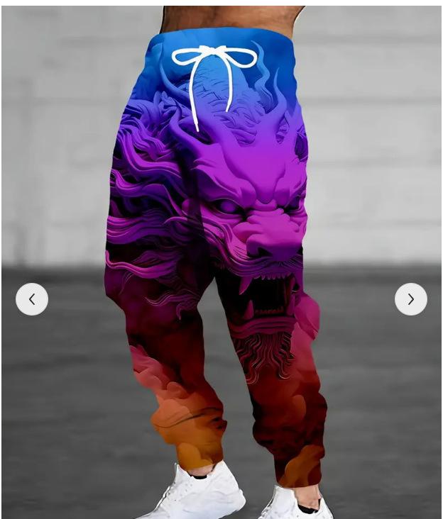 

Мужские брюки-джоггеры с принтом белого и серого китайского дракона, уличная повседневная одежда L