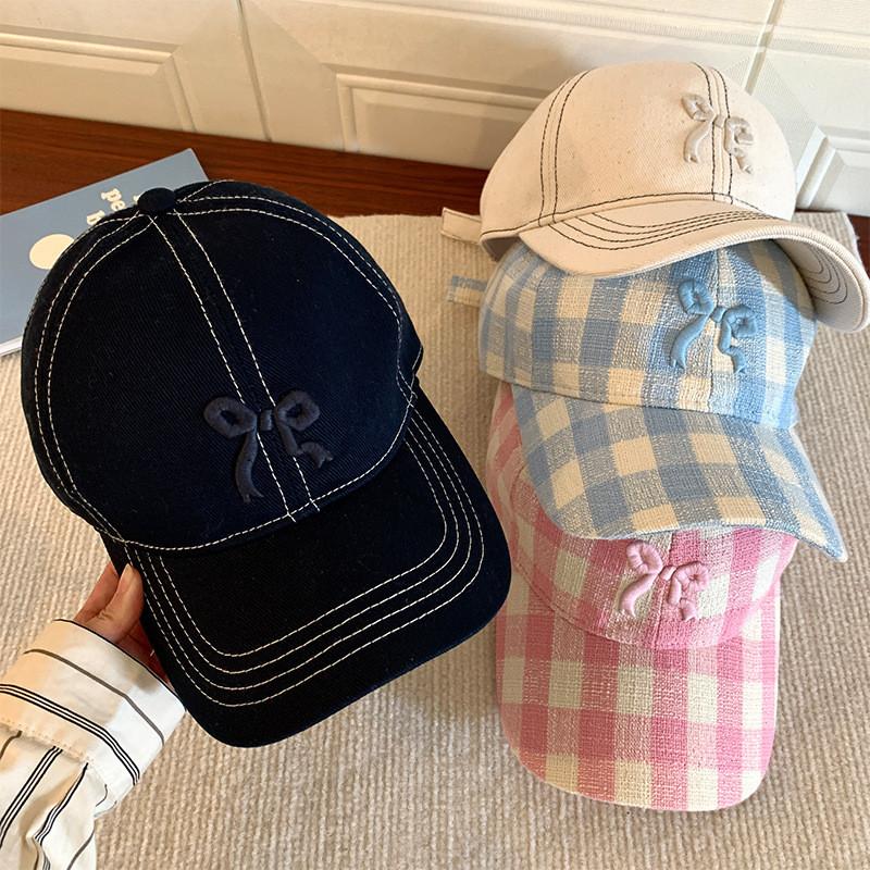 Cotton Baseball Cap With Bowknot Embroidery For Spring Summer Sun Protection