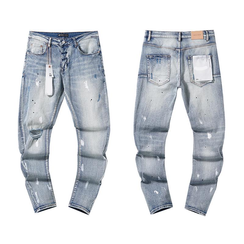 European and American Purple Slim Men's Trendy Light Luxury Elastic Jeans