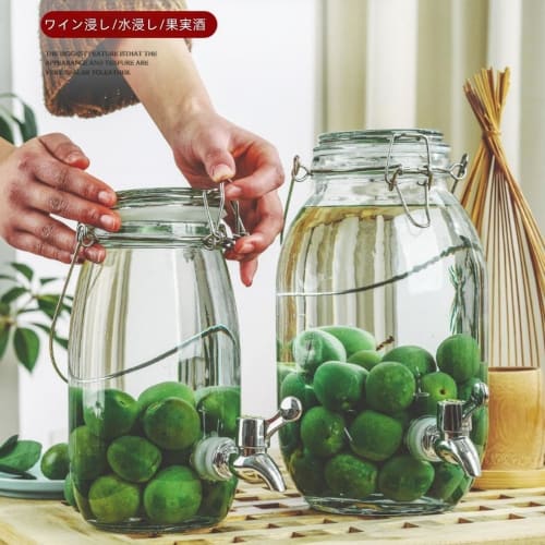 Deronder Plum Wine Glass Bottle, Fruit Wine Bottle, 2L/3L/4L/5L Capacity, Large Capacity Food Storage Container, Glass Airtight Jar, Airtight Canister