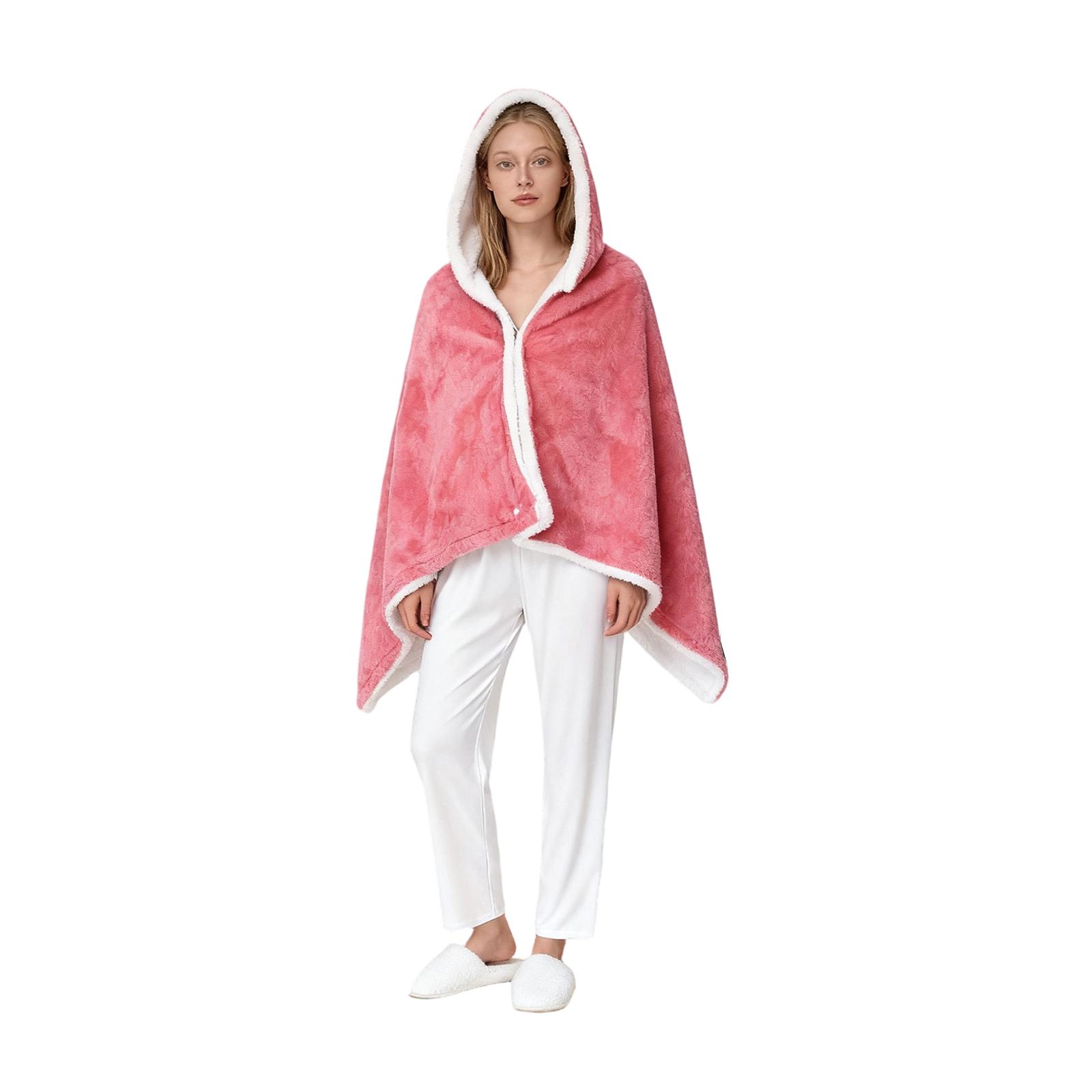 

Wearable Electric Heated Blanket With Sleeves & Hood & Foot Pockets Flannel Blanket For Adults Heated Blanket One Size рожевий