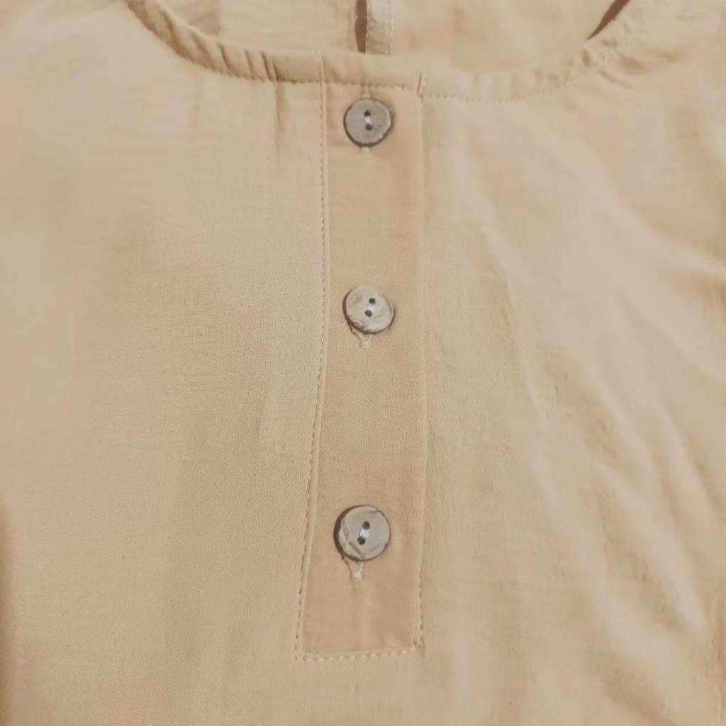 2024 Spring & Autumn Muslim Women's Solid Color Round Neck Buttoned Long Sleeve Top & Wide Leg Pants Set for Middle East.