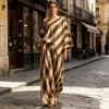 Damen gestreifte 2-teilige Sets Lässiges One-Shoulder-Langarmtop und Hose passendes Set Sommer Lässige Urlaubs-Loungewear Outfits