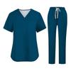 Soild Scrub Working Uniform Suit For Women's Cross V-Neck Short Sleeve Fun T-Shirts Workwear Tee With Pockets