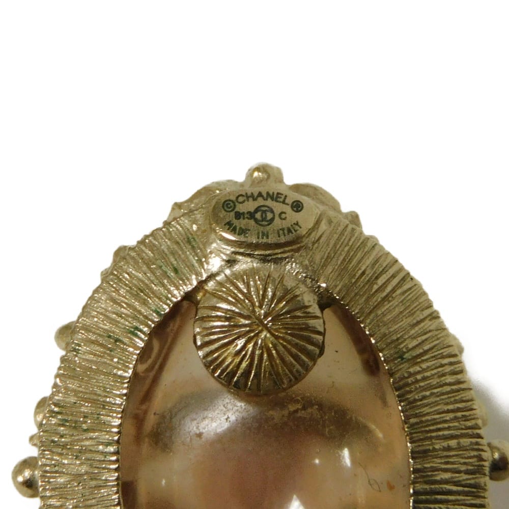 Used 10097 COCO Mark Gripoa 7982 B13C Champagne Gold Clip-on CC Mark Colored Stone Clear Pink Beige Women's from Japan