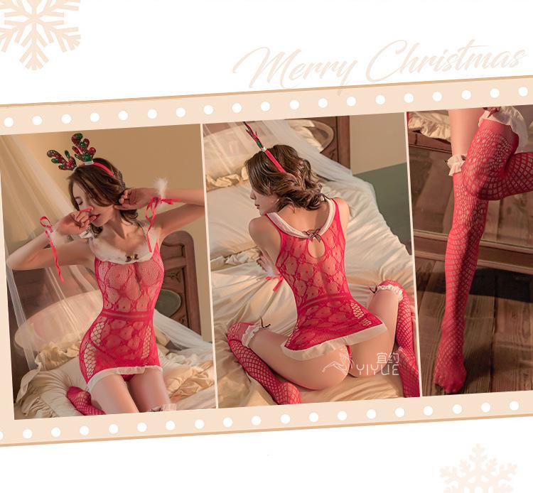 Yi Yue Christmas Reindeer Lingerie Set with Cutout Mesh Pajamas (Women's 8170)