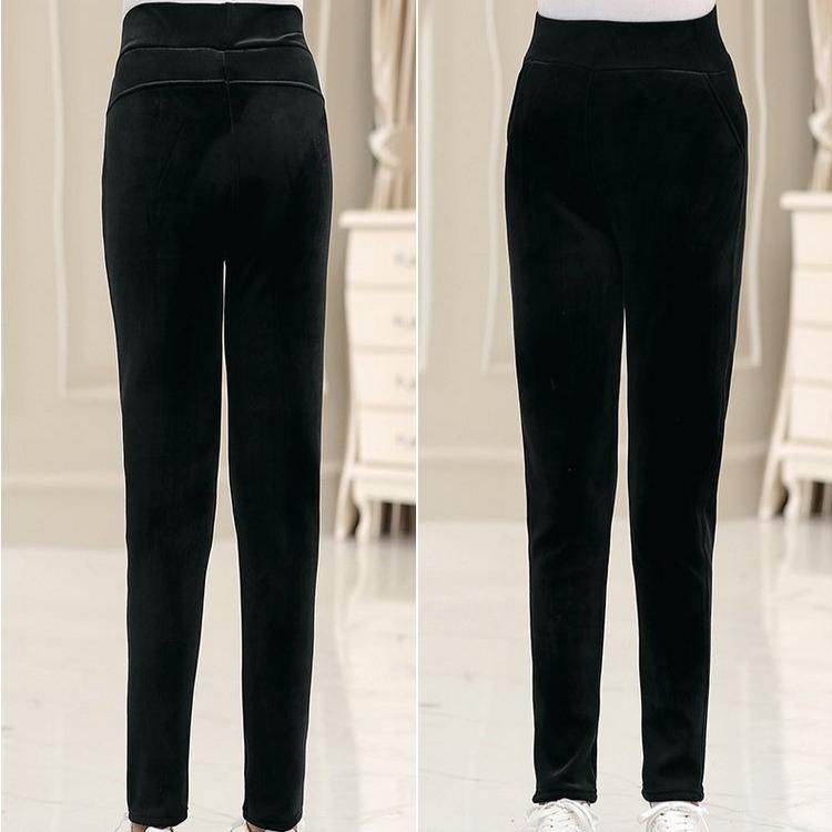 Autumn Winter Women's Fleece-Lined Velvet Pants High-Waist Slim Fit Thickened Warm Plus Size Skinny Pants