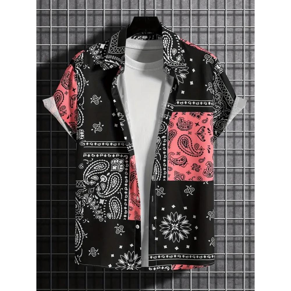 Palmshadow Cuban Camisa Men's Clothing Simple Hawaiian Print Poplin Shirt Business Holiday Everyday Outdoor Short Sleeve Shirt