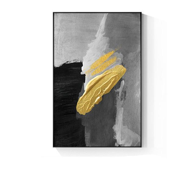 Black and White Yellow Abstract Oil Painting Printed On Canvas Gold Foil Modern Posters and Prints for Living Room Porch Decor