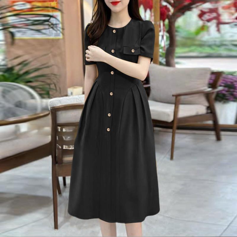 

ZANZEA Женское повседневное летнее платье с круглым вырезом и коротким рукавом S чёрный