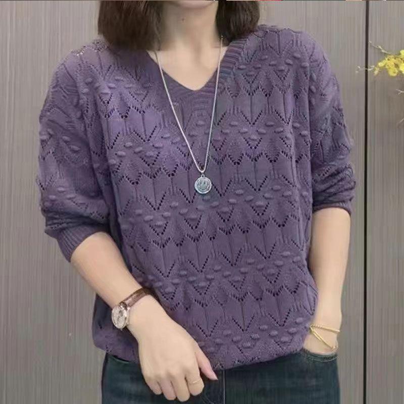 Women's Fashion, Western Style, Hollow, Thin Temperament, Tops, Sweaters, Knitwear, All-match Bottoming, Long-sleeved, Loose Autumn and Winter