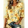 Women's Soft Pink Watercolor Floral Print Tie Front Blouse, Casual Loose Top for Spring Summer Daily Wear