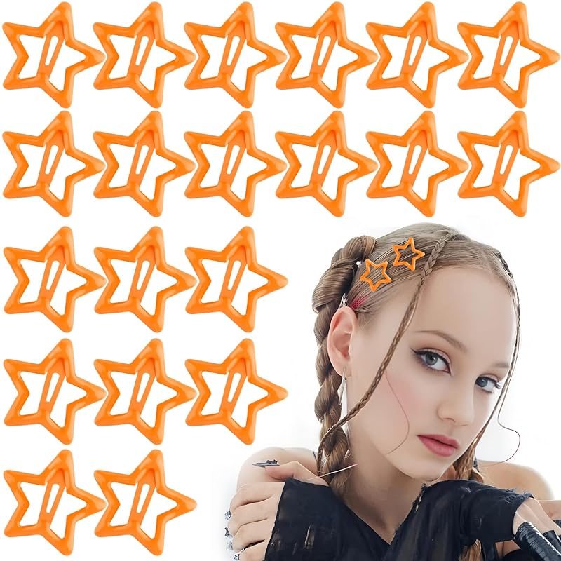 20 Pcs Red Star Hair Clips, Fashion Non-Slip Star Clips, Metal Snap Stars Clips Hair, Stars Hair Barrettes Accessories for Women (1.18 /3cm) 20pcs, 1.18 , Orange