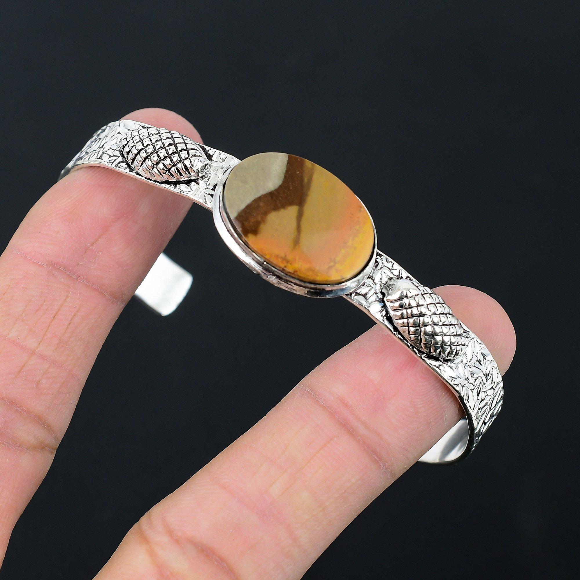 

Friendship Day Sale 925 Sterling Silver Oval Mookaite Gemstone Bangle Bracelet Adjustable