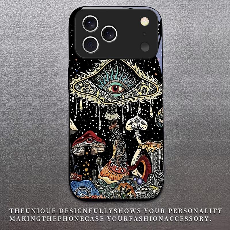Magic Mushrooms Art For Apple Black Phone Case For iPhone 17 16 15 14 13 12 Mini 11 Pro Max 17 Air 7 8 Plus XR Glass Back Cover
