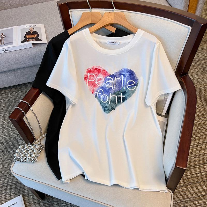 

Round Neck Loose Fit Plus Size Mid-Length Women s T-Shirt - Short Sleeves (200/300/350 jin) 4XL білий