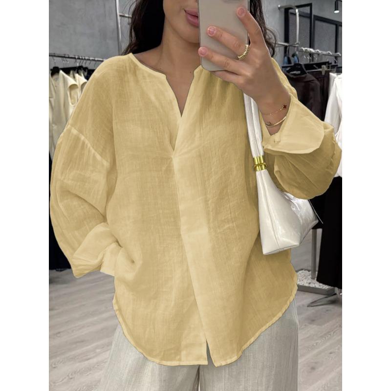 2025 New Women's Casual Long-sleeved V-neck Regular Multi-color Top Shirt