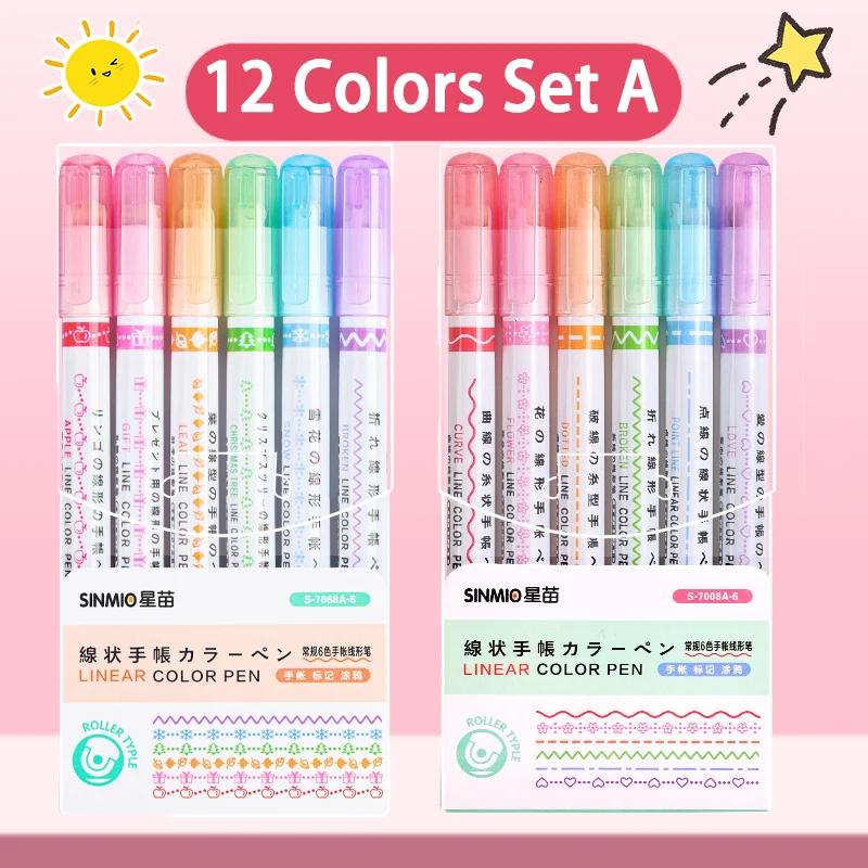 24/3 PCS Kawaii Flowers Line Shaped Highlighter Pens Roller Tip Curve Liner Marker For Writing Journaling Drawing Stationery