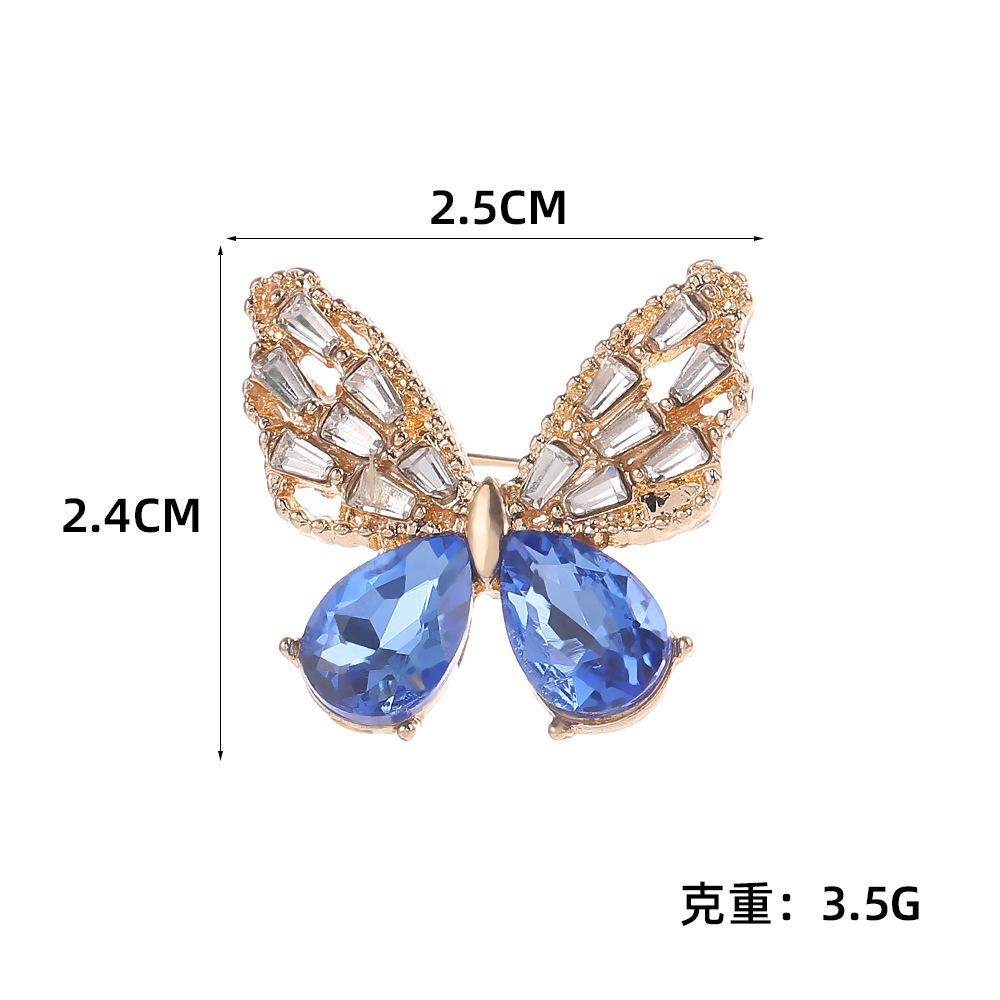 Blue crystal butterfly brooch niche design fashion light luxury suit corsage accessories anti-light pin