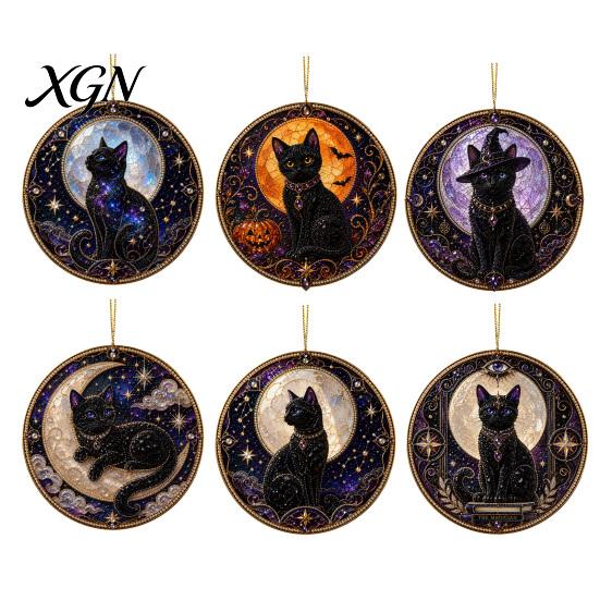 Precious Memory Commemorative Black Cat Pearl Diamond Art Painting Ornament, 2D Flat Acrylic Valentine Day Romantic Present Hanging Suncatcher, Beaded