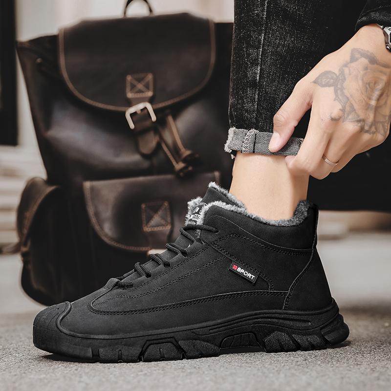 Winter Mens Shoes Lace Up Hiking Boots Snow Boots Plus Velvet Warm Outdoor Casual Short Boots Resistance Men Shoes Thicken Boots