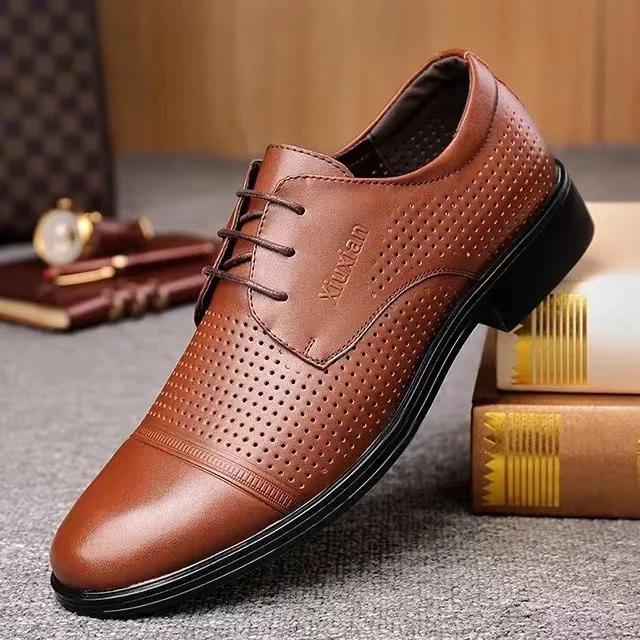 Casual Men's Soft Leather Upper Breathable Hollow out Design Summer New Formal Low Heel Slip-On