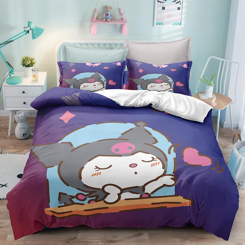 Cute Cartoon Kulomie Print Quilt Cover Pillowcase 3D Digital Printing Three-Piece Set