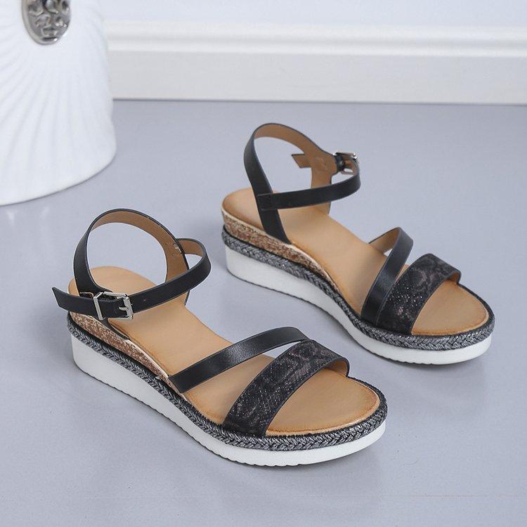 Foreign trade ebay European and American slope cross with buckle mid-heel sandals women's platform outer wear beach Roman shoes Sandal