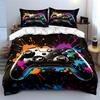 Vibrant Game Controller with Color Splashes Print Bedding Set 1 Duvet Cover 2 Pillowcases for Adult and Children Luxury Gift