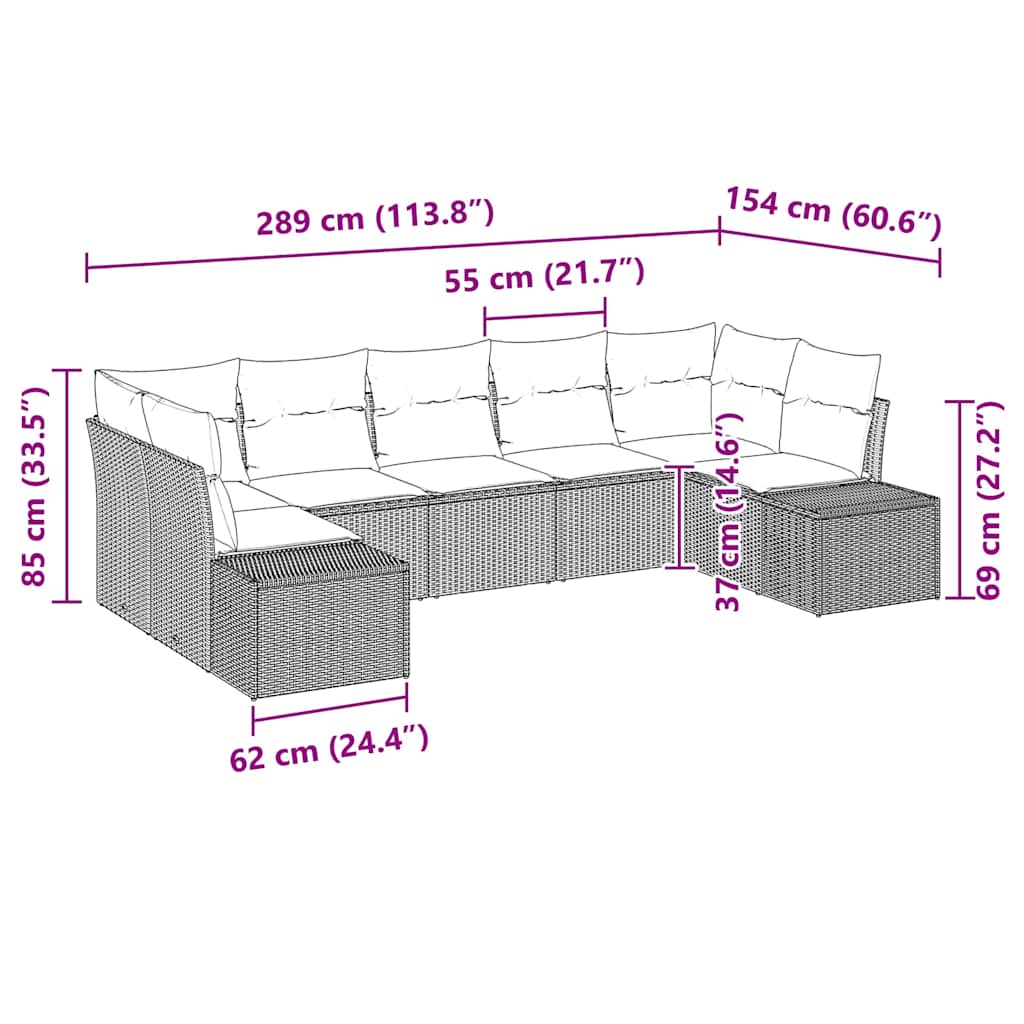 7 Piece Garden Sofa Set with Cushions Light Grey Poly Rattan