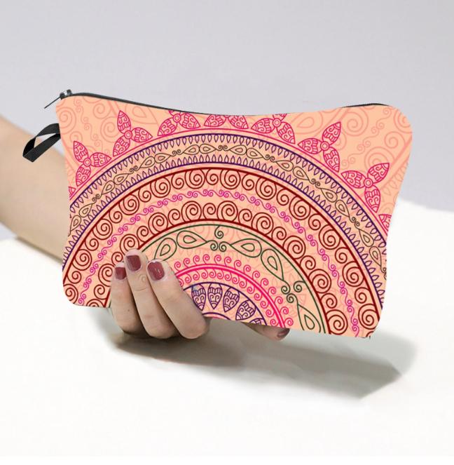Cosmetic Bag Makeup Bag Waterproof Travel Toiletry Pouch Bag with Mandala Flowers Design