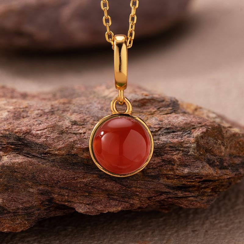 Minimalist Style Natural Hetian Jade Tiger Eye Blue Gold Agate Colored Treasure Pendant Necklace Women'S S925 Sterling Silver New Earrings