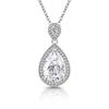 925 Sterling Silver Elegant Clear Ice Flower Cut Water Drop Shaped Crystal Zircon Necklace Birthday Anniversary Wedding Gift