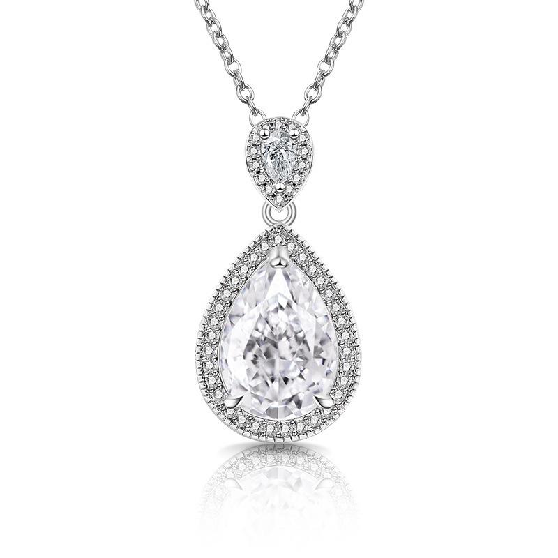 925 Sterling Silver Fashion Light Luxury Crystal Zircon Ice Flower Cut Water Drop Necklace Birthday Party Anniversary Gift белый