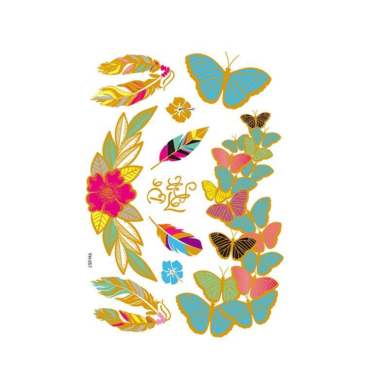 Yh Retro Large Bronzing Tattoo Sticker Waterproof Tattoo Sticker Amazon Set Hot Silver Color Printing Sticker