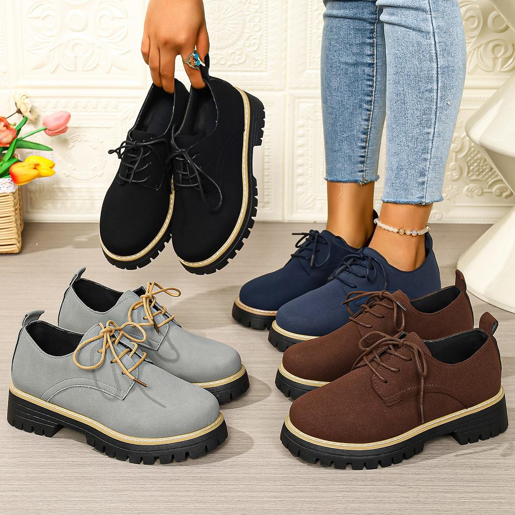 2025 Women's New Lace-up Loafers Autumn and Winter Popular Single Shoes Women's Fashion Platform Round Head Women's Shoes 2025