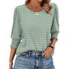 Women's Clothing, Spring, Loose, Casual, Printed, Seven Quarter Sleeves, Round Neck, T-shirt, Top