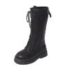 Fashion Lace-up Skinny Boots Women's Autumn and Winter Small Round Toe Versatile Block Heel Platform Thigh Boots