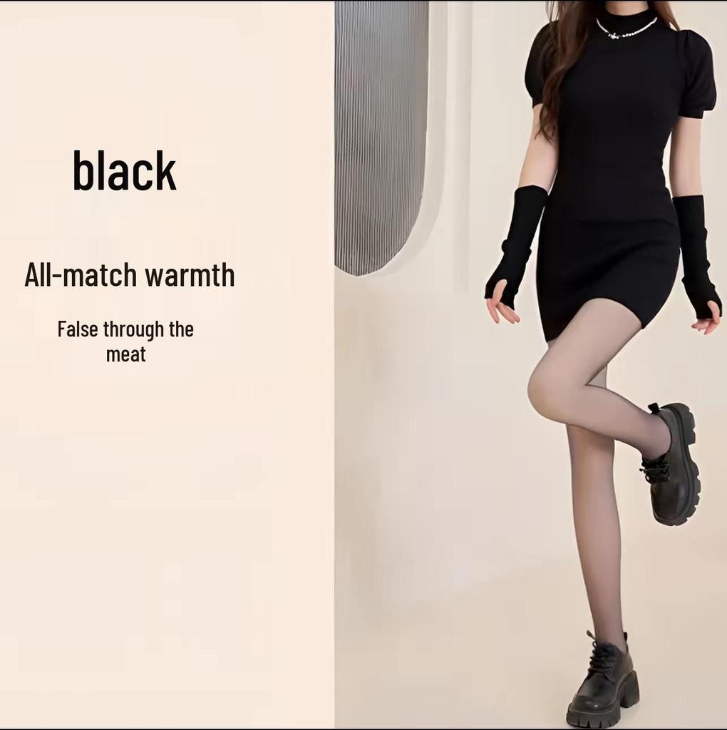 Upgraded High-Waist Seamless Sheer Black Fleece-Lined Leggings