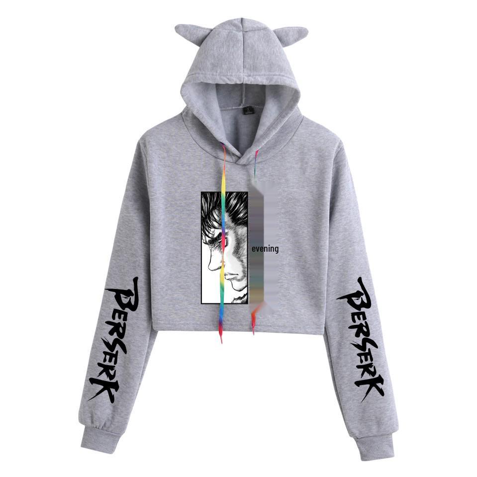 Women's Cat Ear Hoodie with Berserk Print - Cropped Style