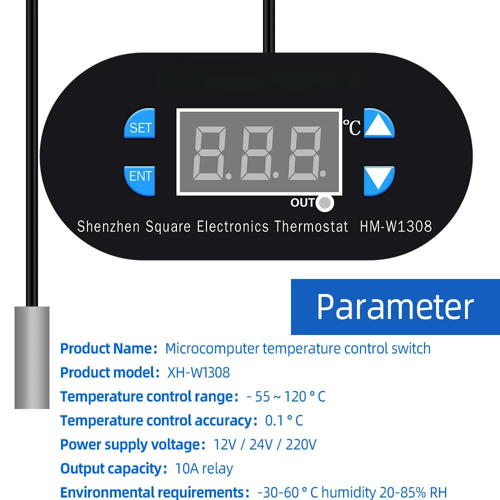 W1308 Digital Temperature Controller 12V 220V Microcomputer Thermostat Heat Cool Temp Control Electronics Thermostat with Sensor