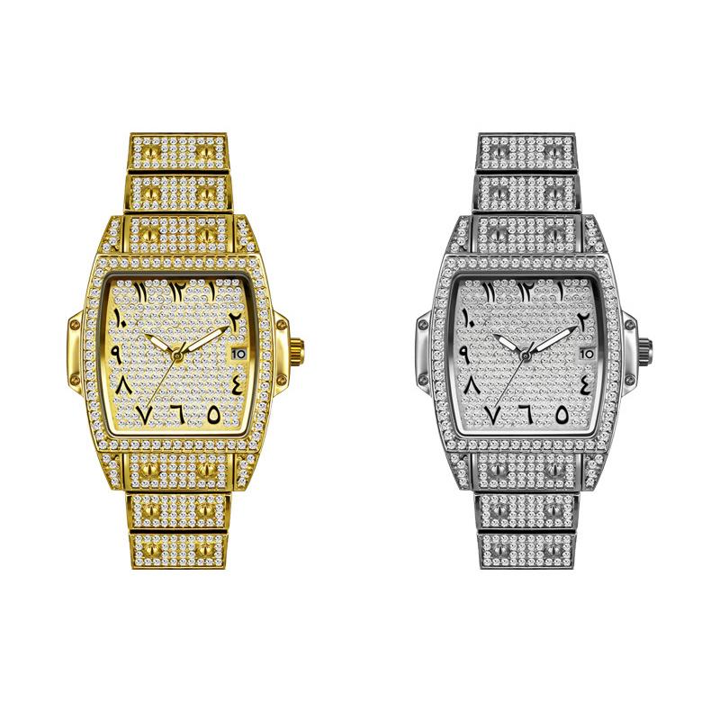 Womens Diamond Watch Tonneau Barrel-Shaped Luxury Quartz Wristwatch Bling Crystal Dress Watch Arabic Numerals Waterproof