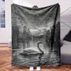 A Black and White Photo of Swan Swimming In Water.-Themed Blanket - Comfortable Flannel Fabric Hypoallergenic Suitable for All Sea