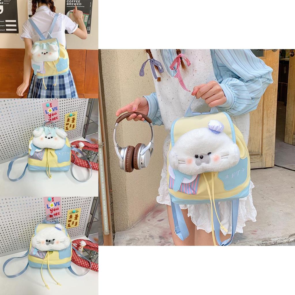 Minimalist Girls Nylon Doubleshoulder School Bag With Color Block Design For Daily Use