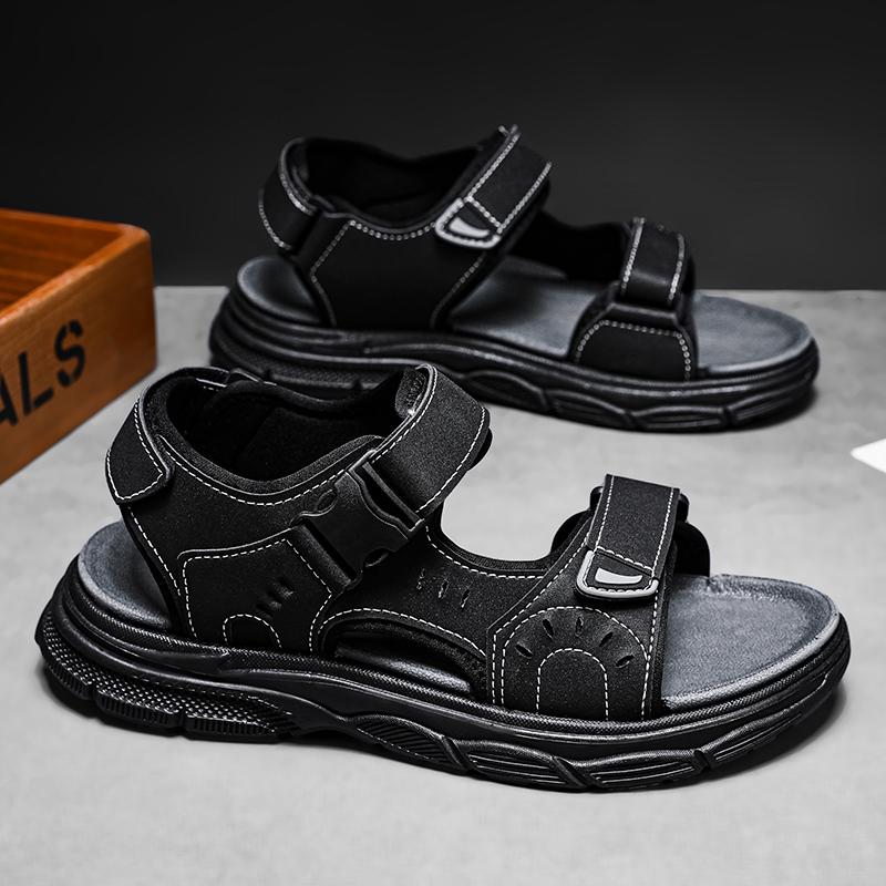 

Mens Sandals 2025 Summer Lightweight Comfortable Sandals Men PU Leather Casual Beach Walking Sandals Non Slip Size 39-45 39 чёрный
