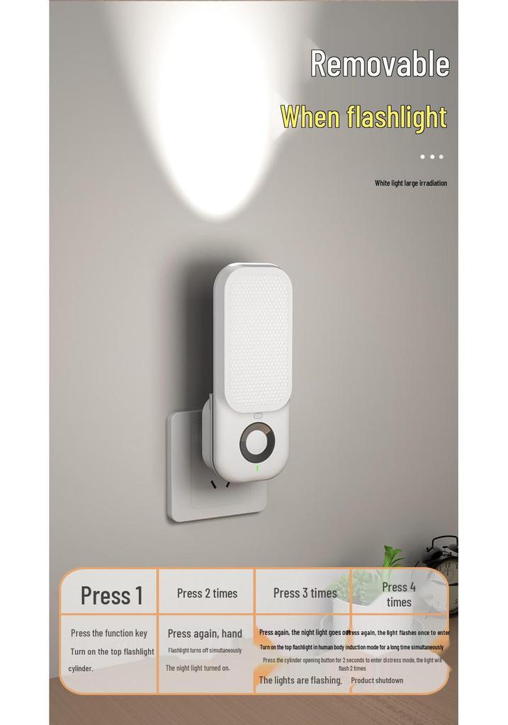 Rechargeable Human Body Sensing Night Light: Plug-in Hallway, Corridor, and Bedroom Nightlight with Flashlight